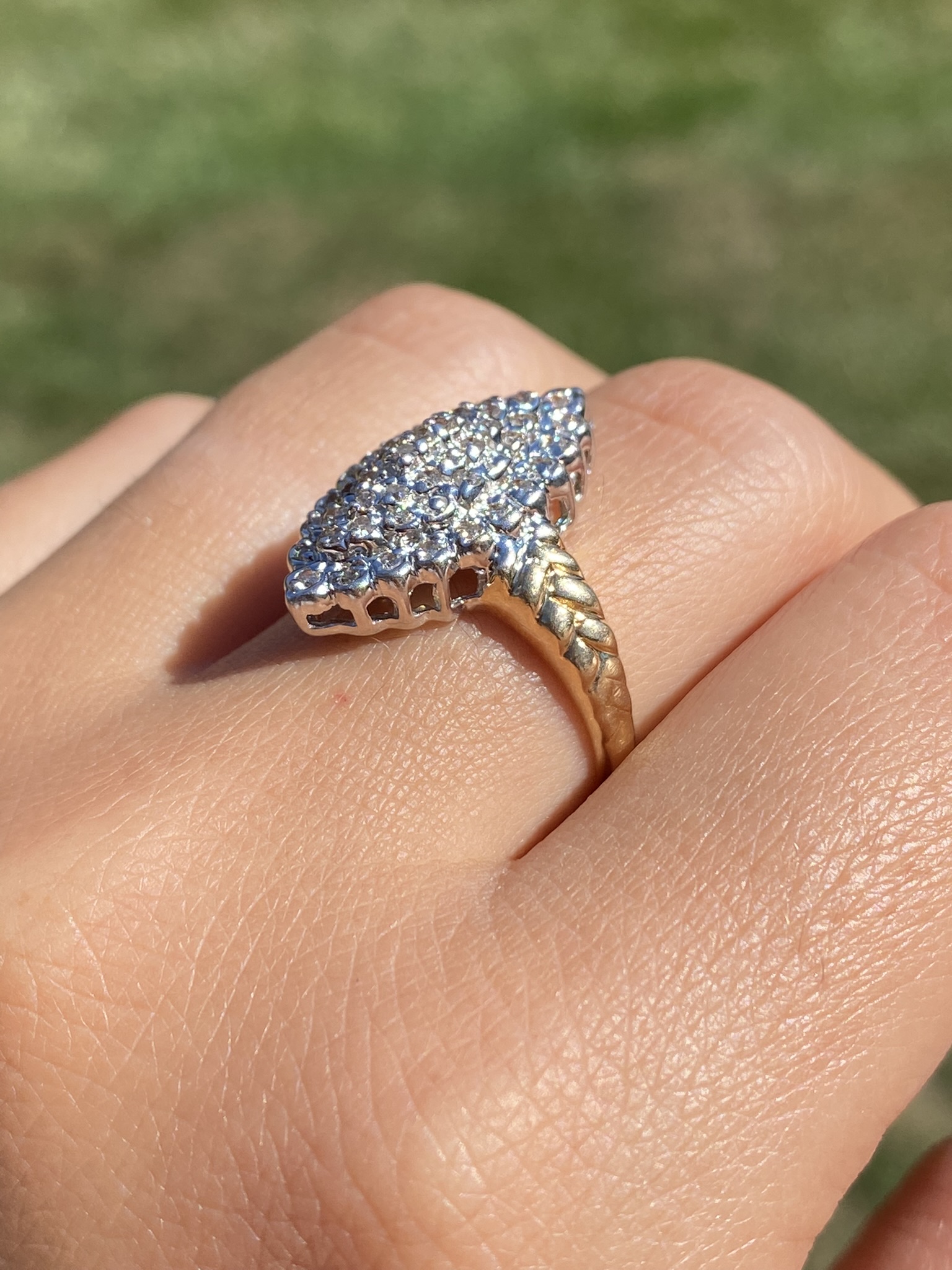 The Malvina: Ladies 14K Two Tone Diamond Navette Cluster Ring - Image 11