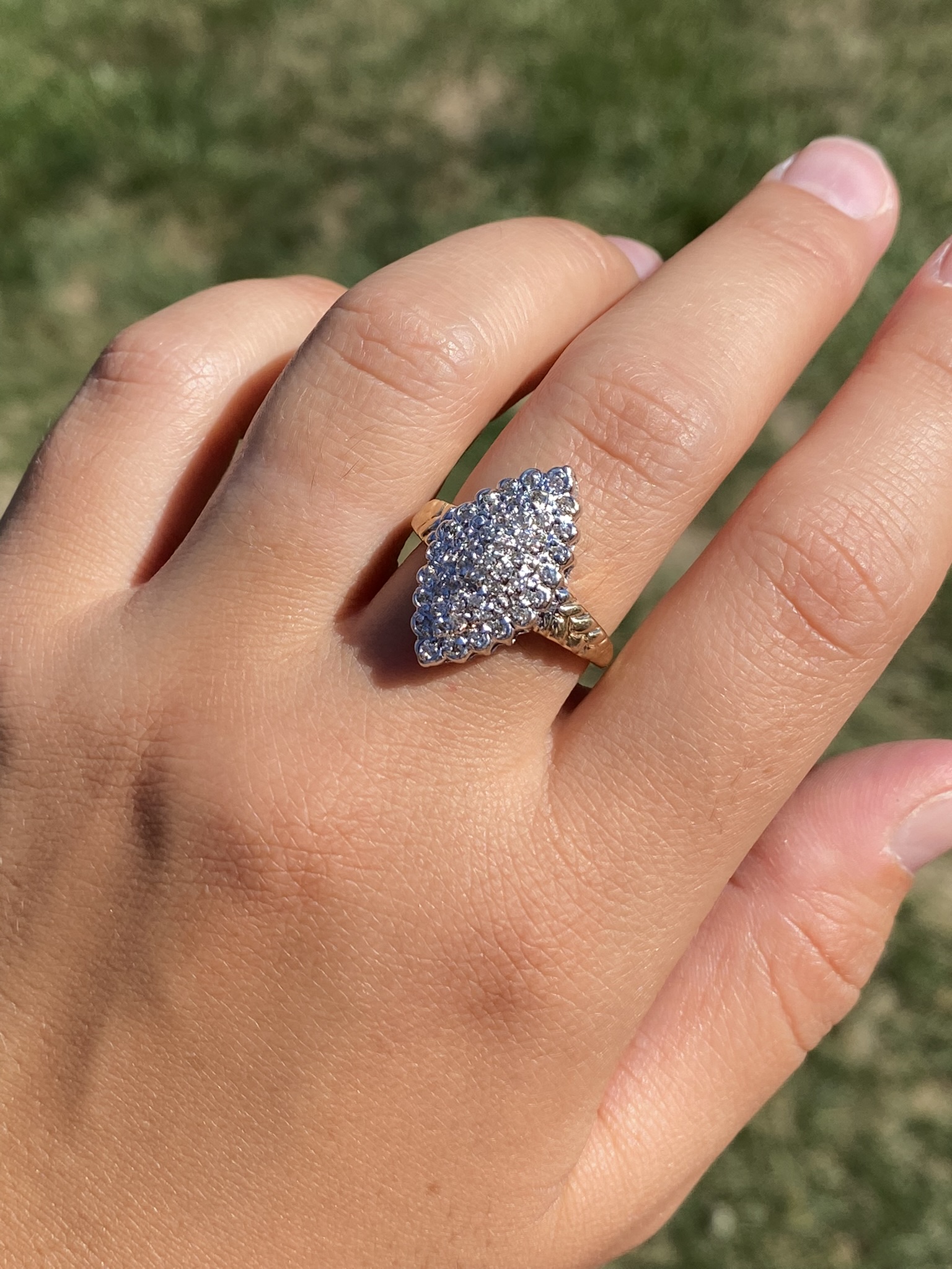 The Malvina: Ladies 14K Two Tone Diamond Navette Cluster Ring - Image 12