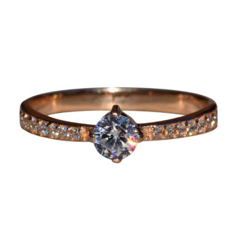 The Edro:  Ladies 14K Rose Gold Promise Ring set with Cubic Zirconia