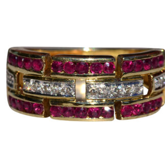 SOLD - Ladies 14K Yellow Gold Band set with Rubies and Diamonds