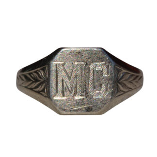 SOLD - Ladies Vintage White Gold Engraved Signet Ring