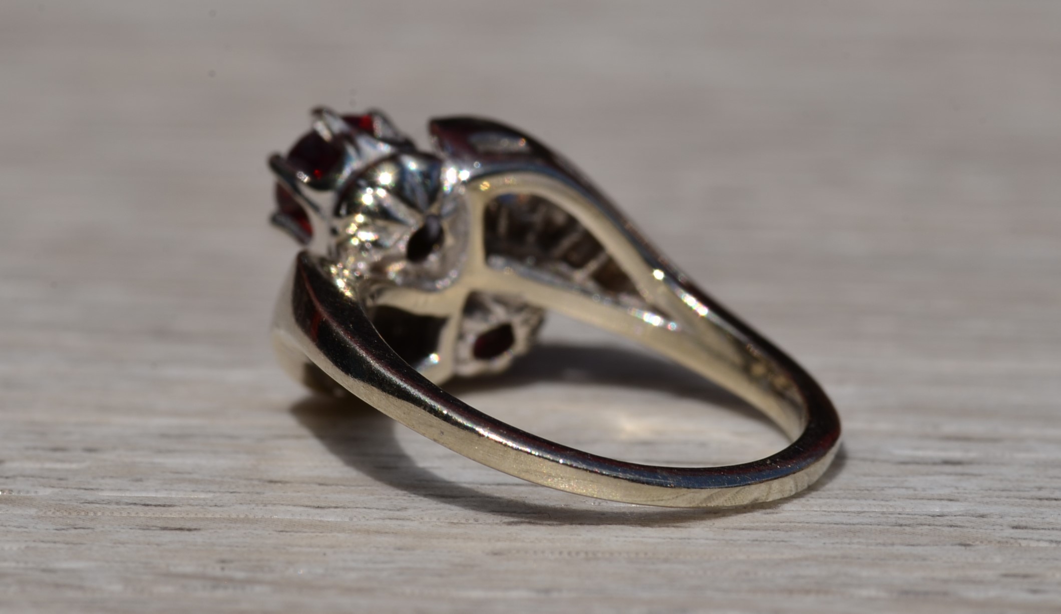 SOLD - Ladies Antique 14K White Gold Toi Et Moi Ring set with Garnet and Diamonds - Image 4