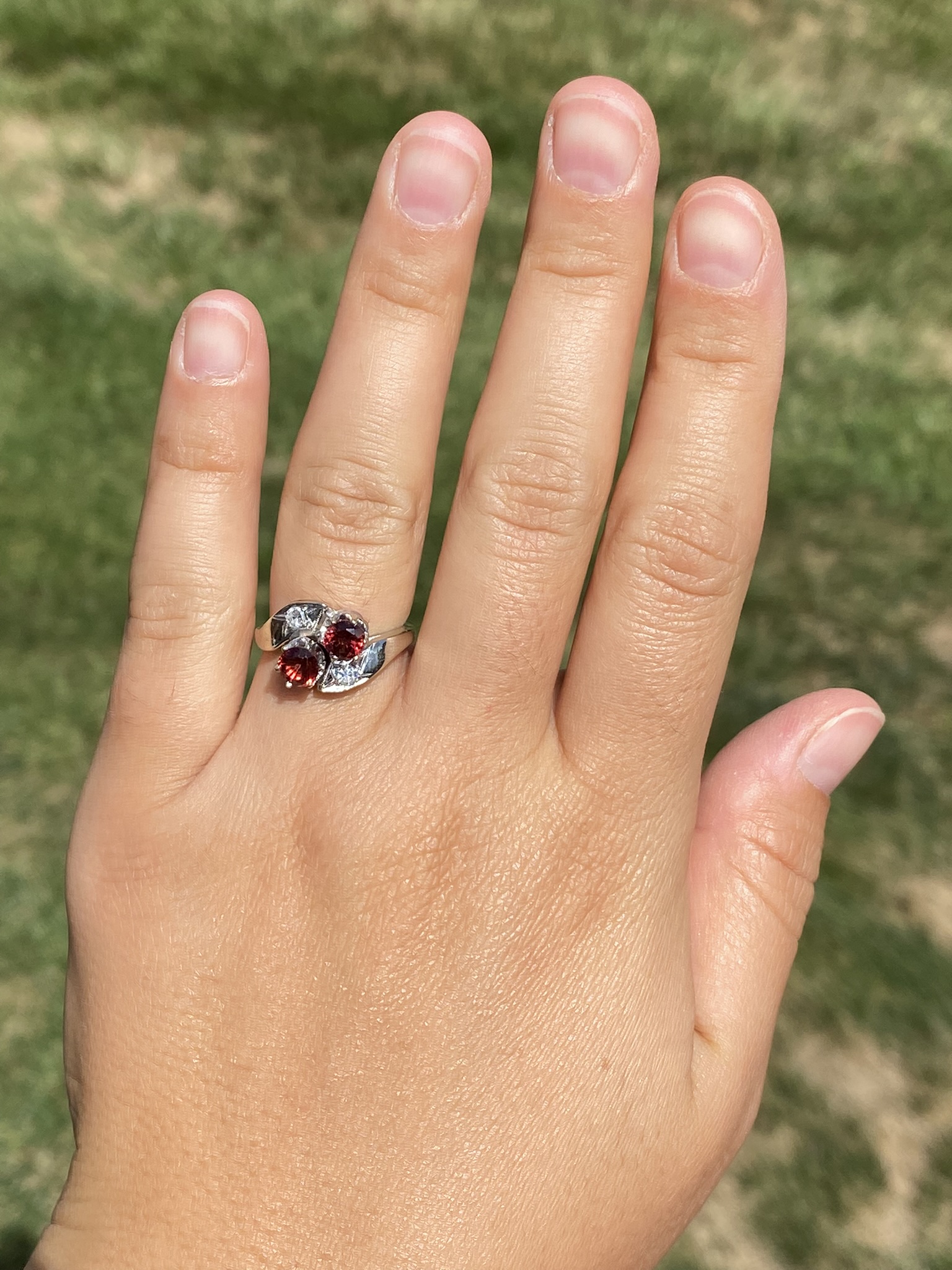 SOLD - Ladies Antique 14K White Gold Toi Et Moi Ring set with Garnet and Diamonds - Image 10