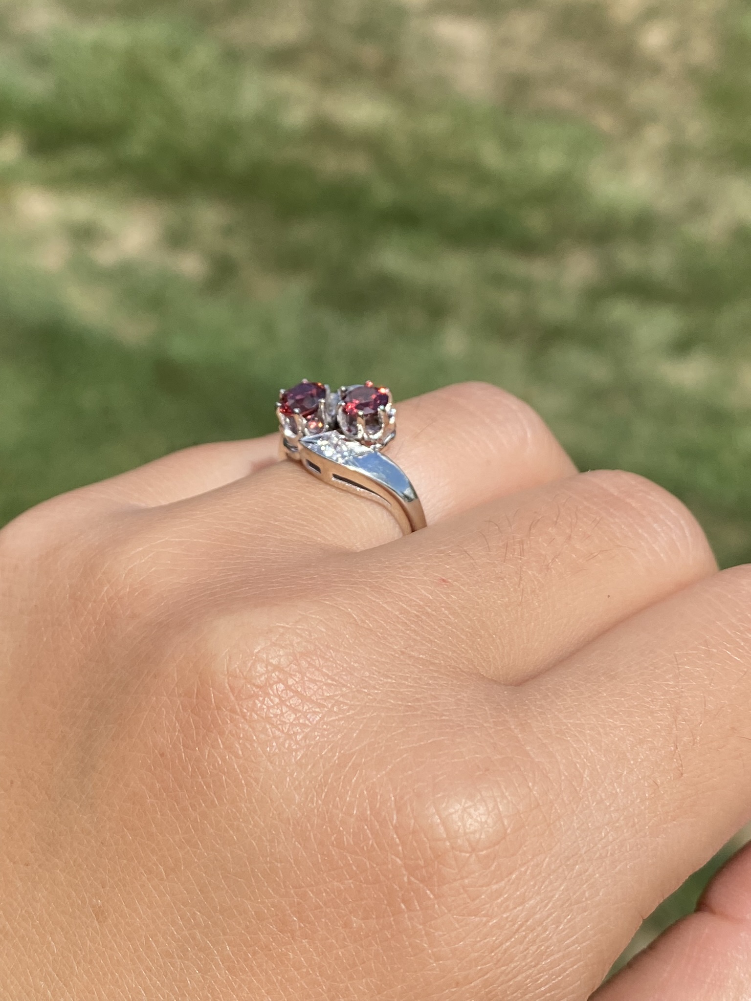 SOLD - Ladies Antique 14K White Gold Toi Et Moi Ring set with Garnet and Diamonds - Image 8