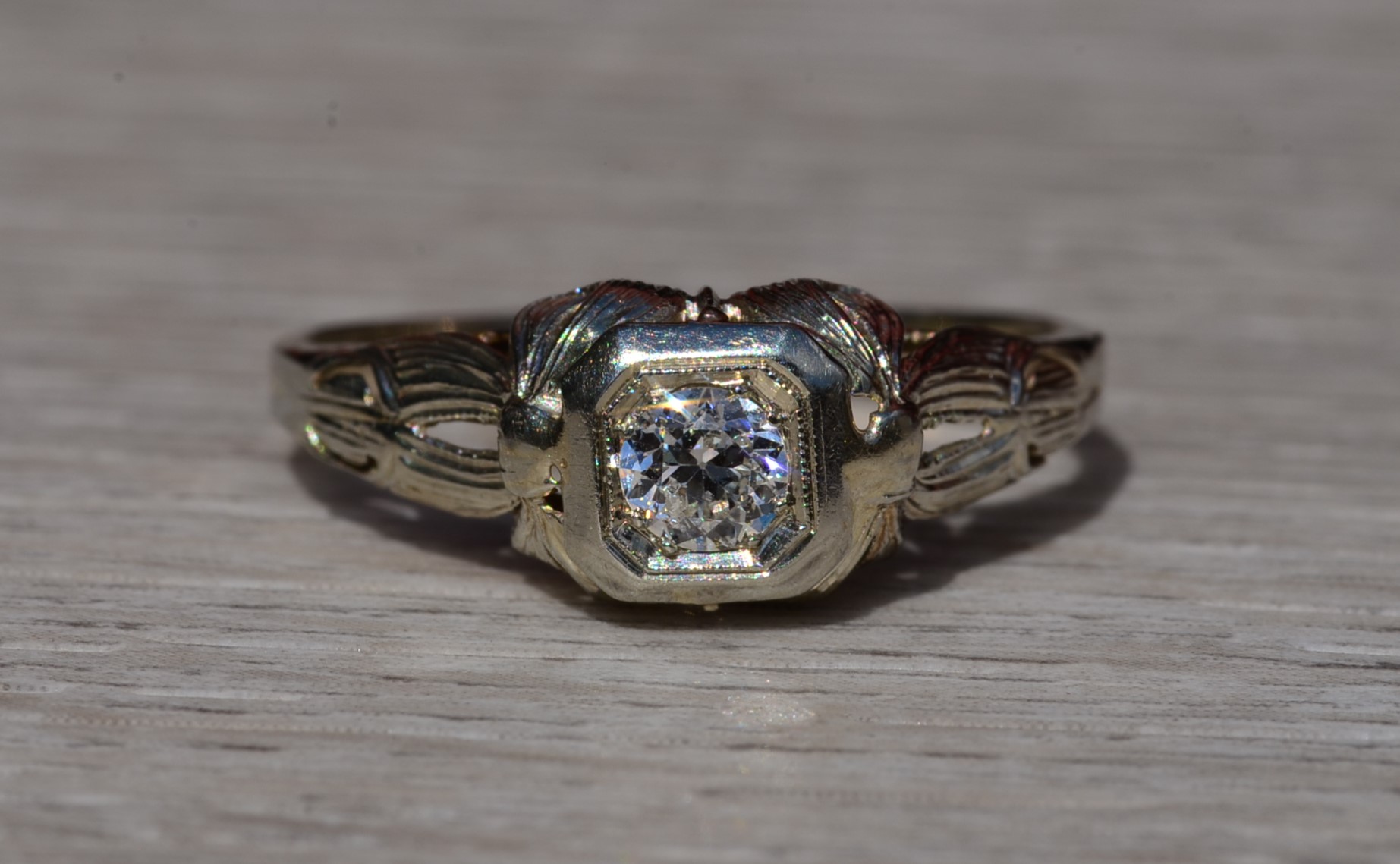 The Diffendall: Ladies Antique 14K Engagement Ring set with 0.33 CTW Diamond - Image 7