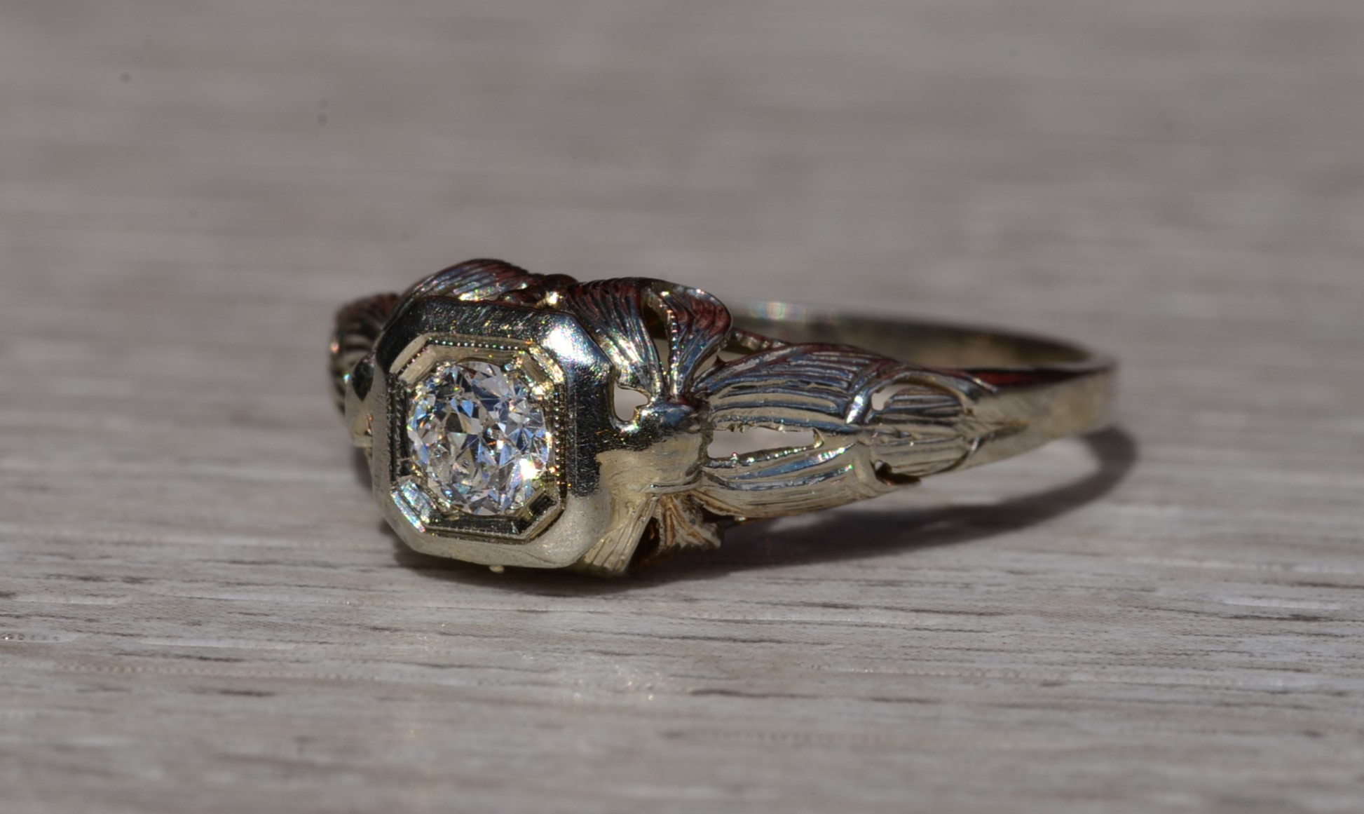 The Diffendall: Ladies Antique 14K Engagement Ring set with 0.33 CTW Diamond - Image 3