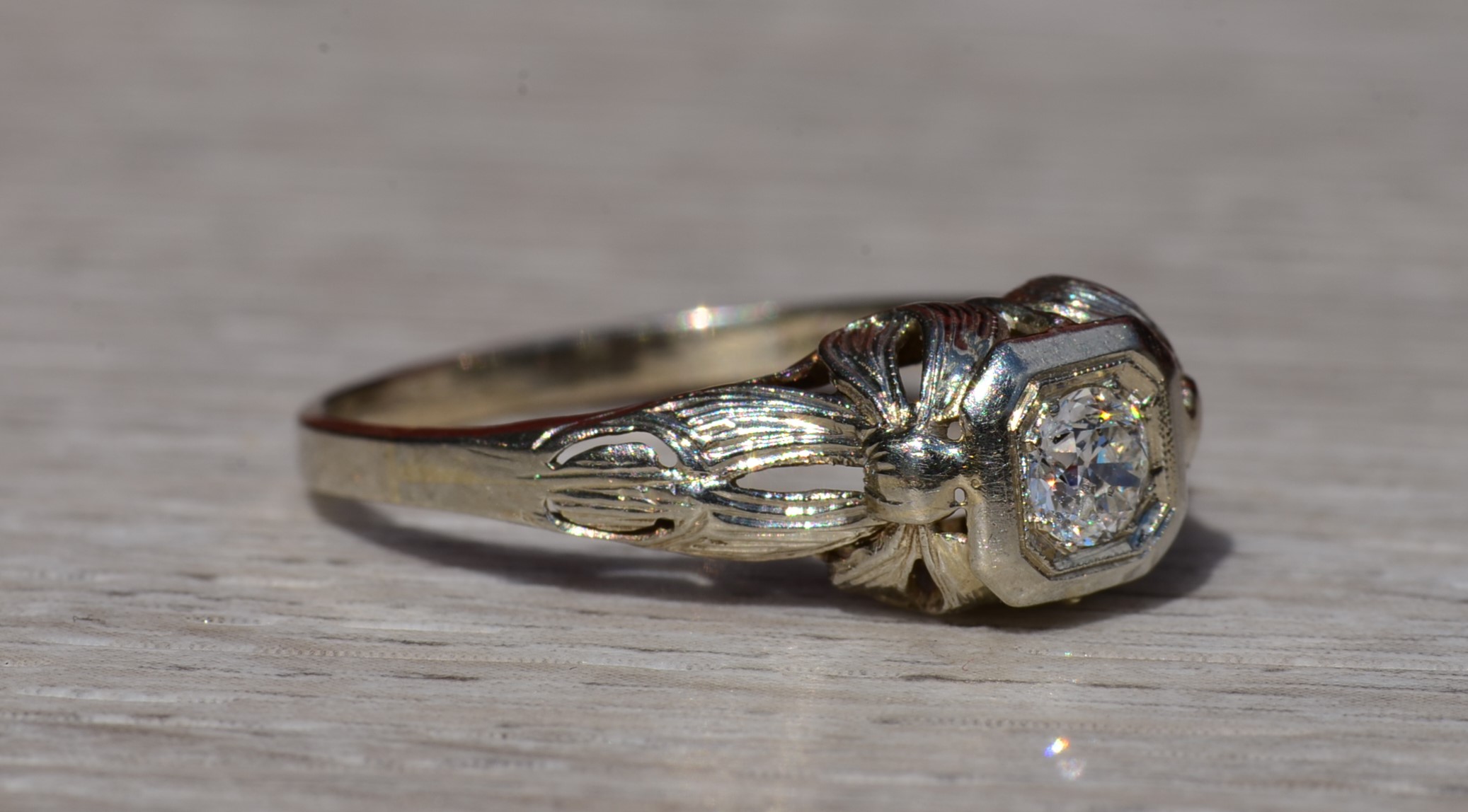 The Diffendall: Ladies Antique 14K Engagement Ring set with 0.33 CTW Diamond - Image 6