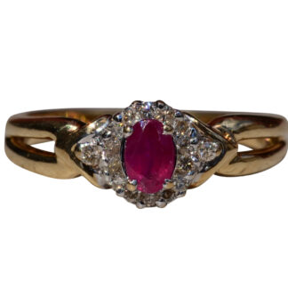 The Sidnee:  Ladies 14K Ring set with Ruby and Diamonds