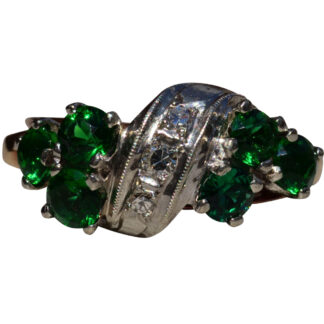 The Boothwyn:  Ladies Antique Two Tone Ring set with Diamonds and Chrome Diopside