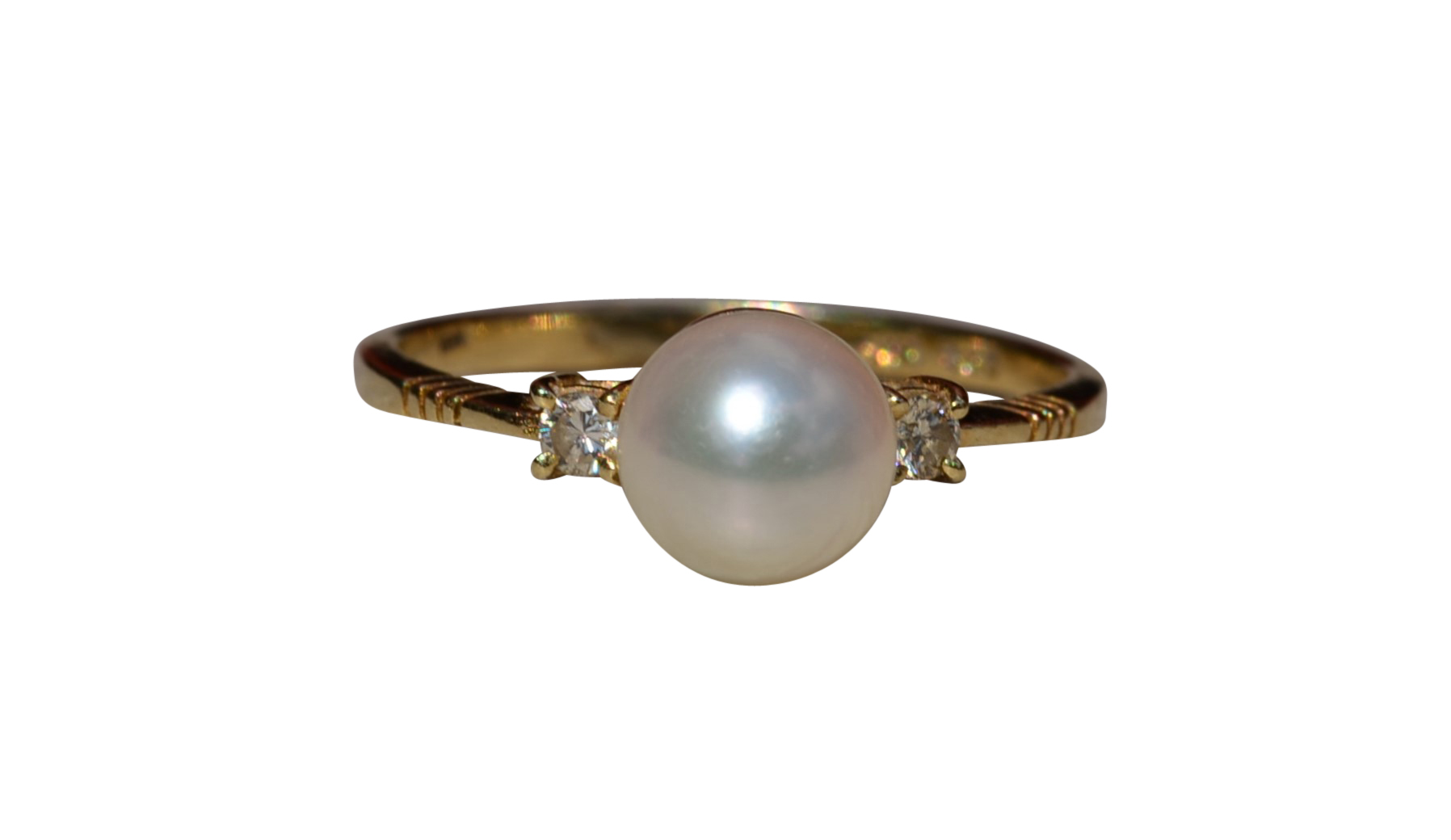 The Nammans: Ladies 14K Yellow Gold Ring set with Pearl and Diamond