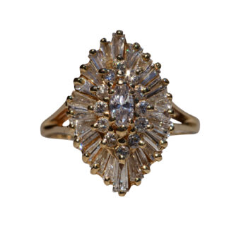 SOLD - The Kingsridge:  Ladies Navette Multitiered Diamond Ring in 14K Yellow Gold