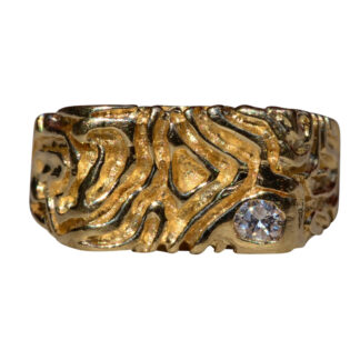 SOLD - The Elmfield:  Men's 14K Yellow Gold Nugget Style Ring set with Diamond