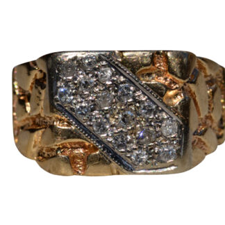 The Sharlow:  Men's 14K Yellow Gold Nugget and Diamond Cocktail Ring