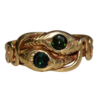 SOLD - The Greta West: Victorian Era Snake Ring with Peacock Sapphires