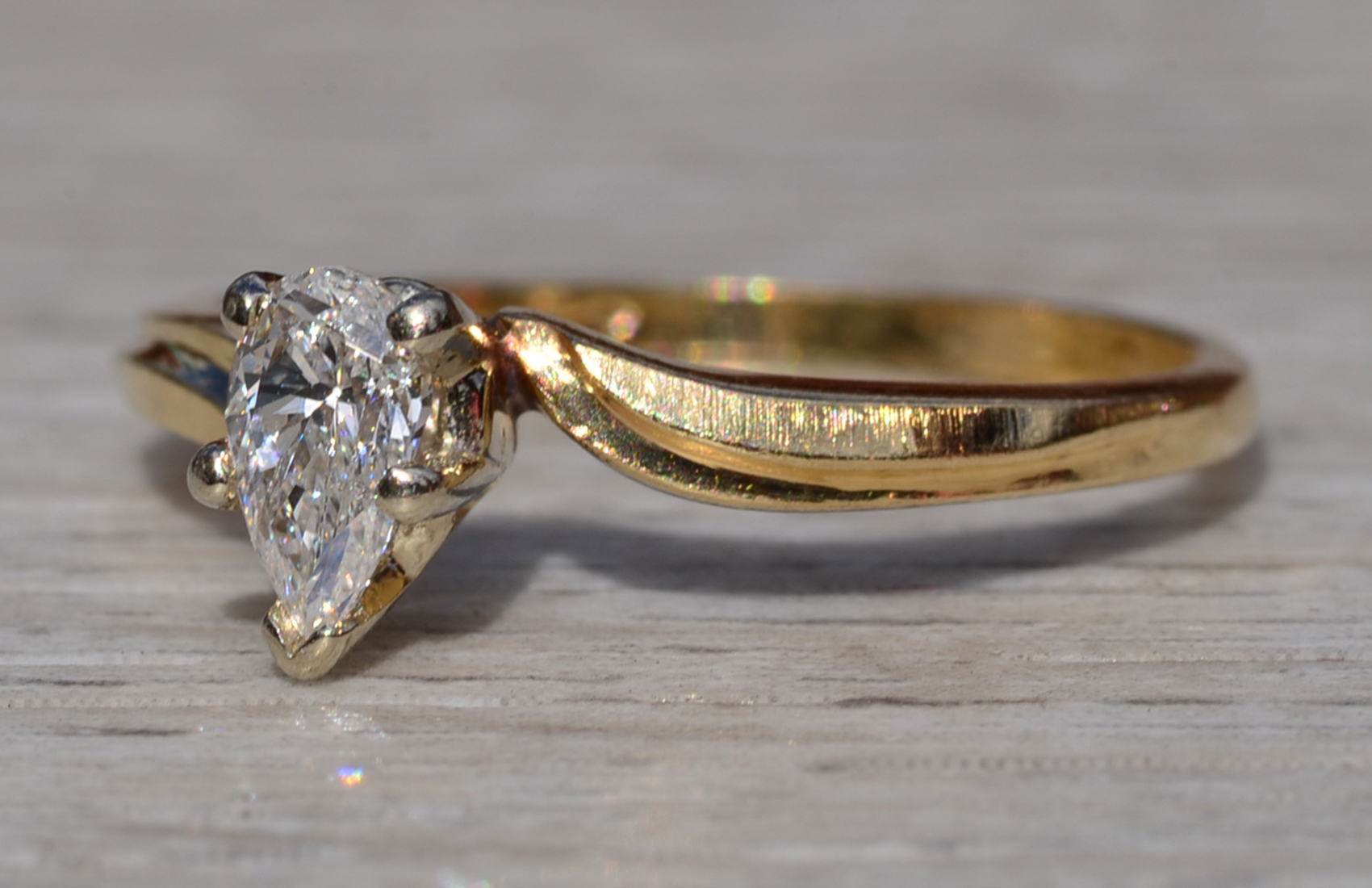 SOLD - The Belgrave: Pear Shaped Natural Diamond Engagement Ring in Bypass Style Setting - Image 3