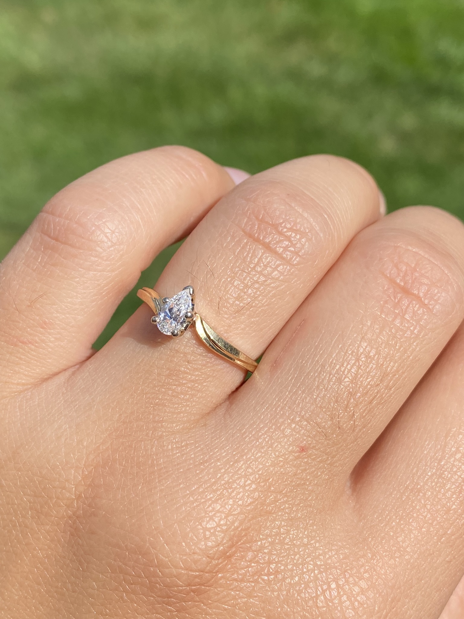 SOLD - The Belgrave: Pear Shaped Natural Diamond Engagement Ring in Bypass Style Setting - Image 9