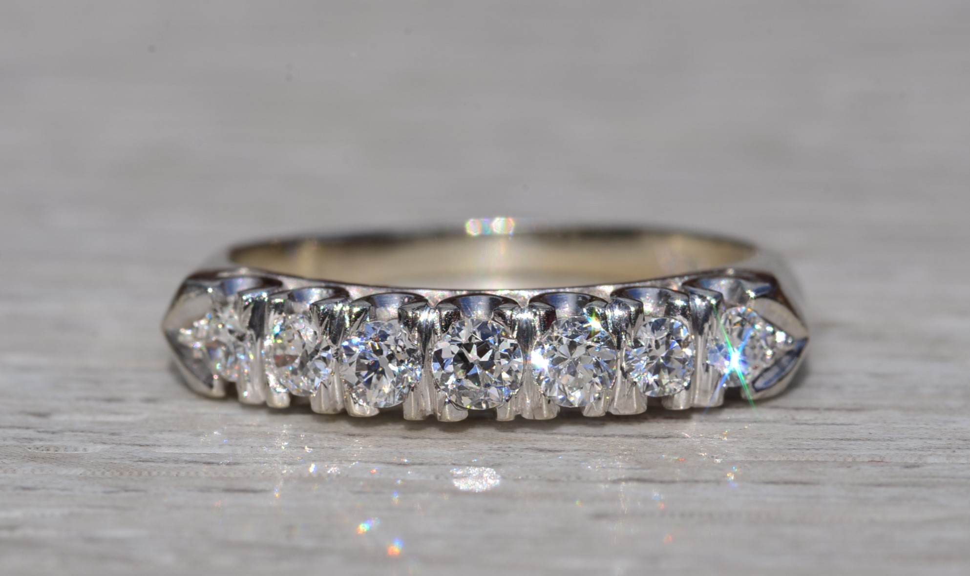 SOLD - The Kangaroo Ground: Antique White Gold Wedding Band with Diamonds - Image 2