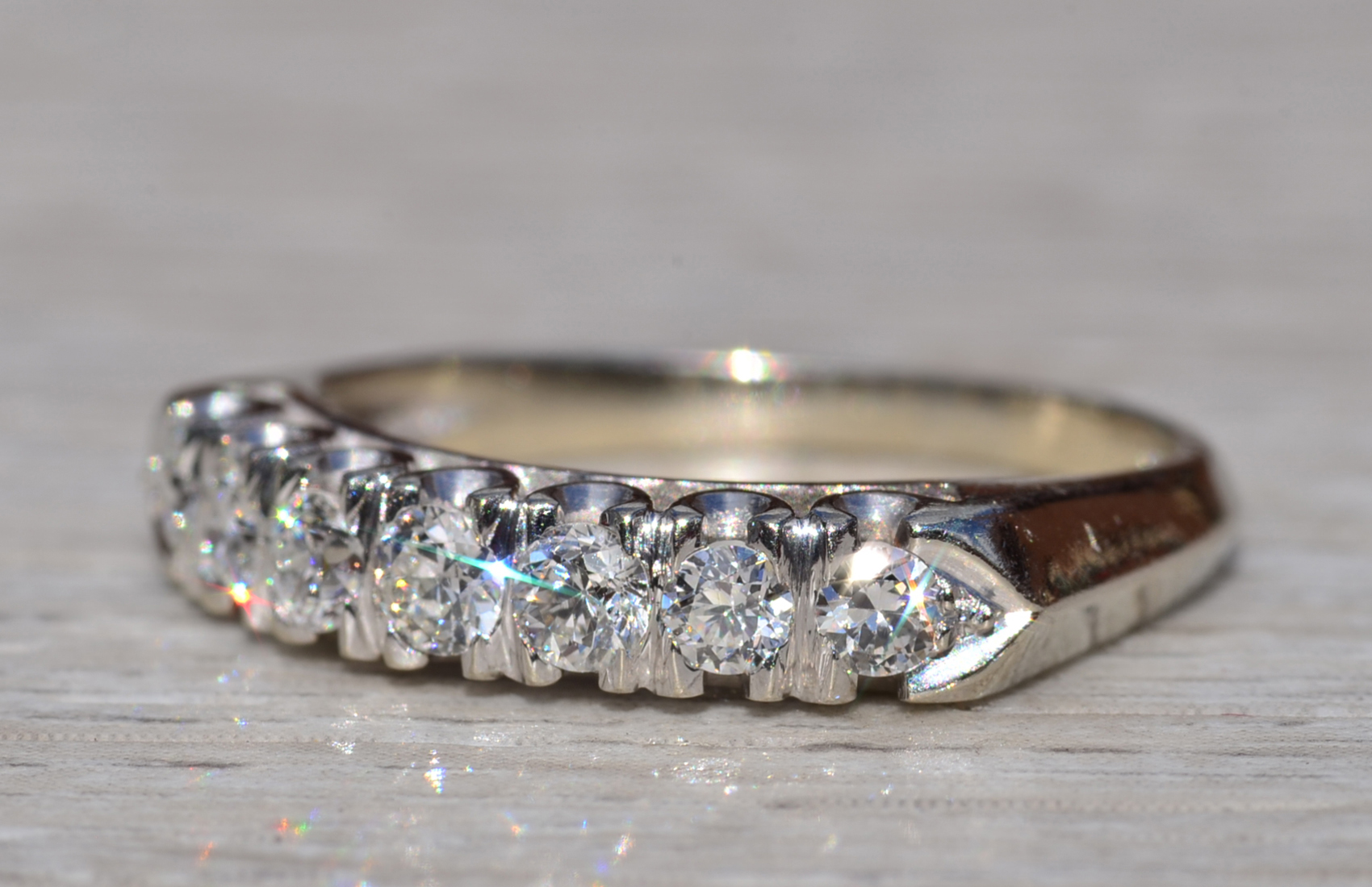 SOLD - The Kangaroo Ground: Antique White Gold Wedding Band with Diamonds - Image 3