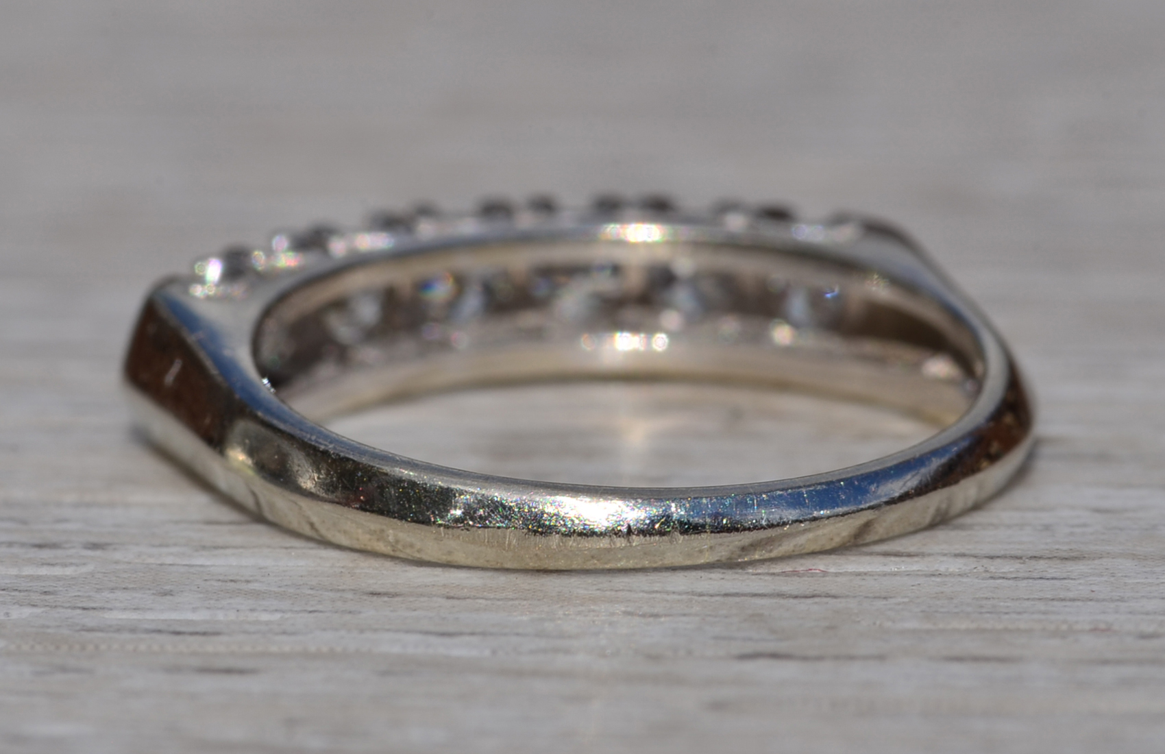 SOLD - The Kangaroo Ground: Antique White Gold Wedding Band with Diamonds - Image 5