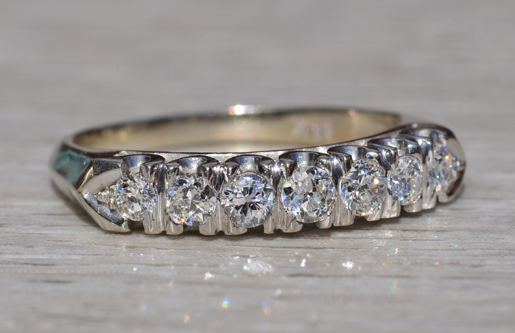 SOLD - The Kangaroo Ground: Antique White Gold Wedding Band with Diamonds - Image 6