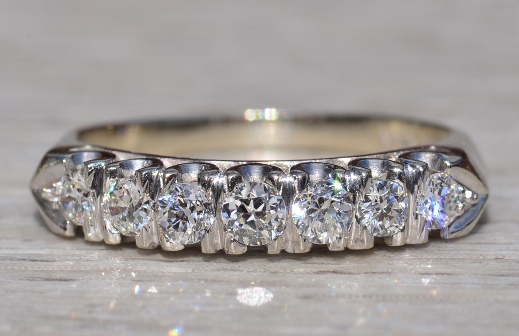 SOLD - The Kangaroo Ground: Antique White Gold Wedding Band with Diamonds - Image 7