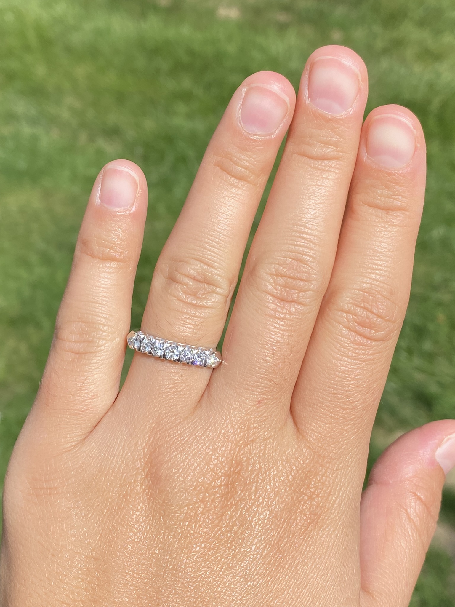 SOLD - The Kangaroo Ground: Antique White Gold Wedding Band with Diamonds - Image 8