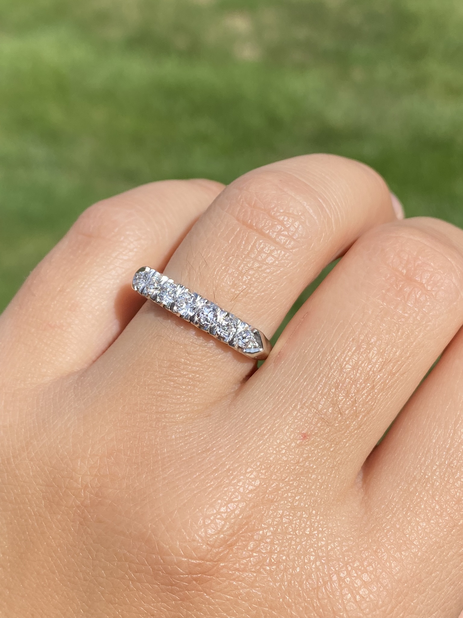 SOLD - The Kangaroo Ground: Antique White Gold Wedding Band with Diamonds - Image 9