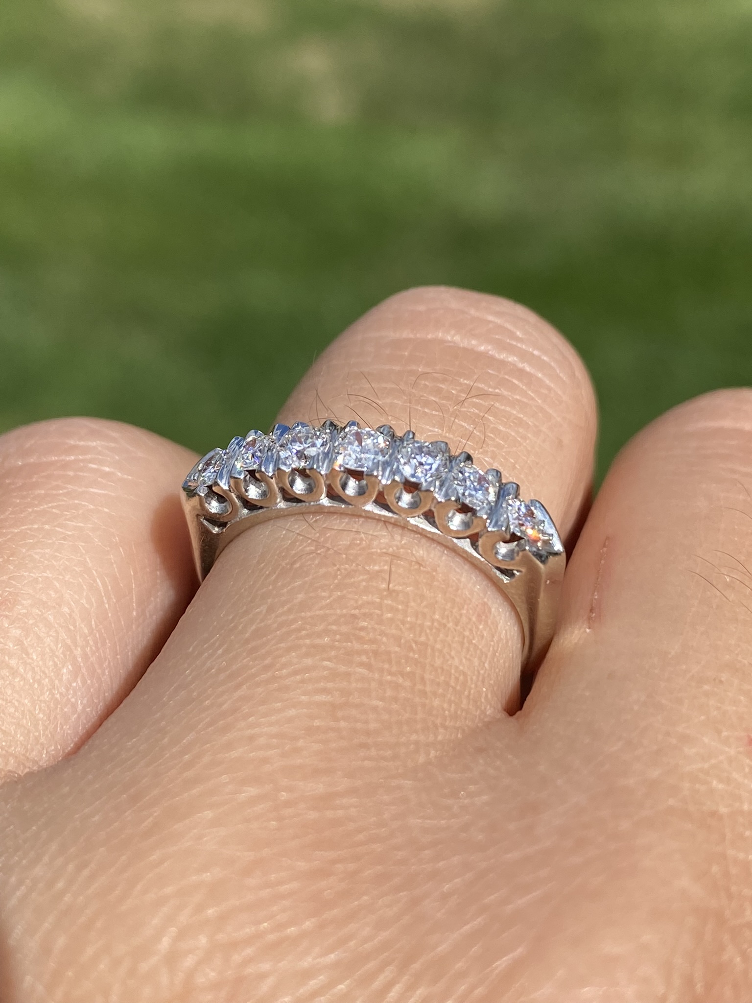 SOLD - The Kangaroo Ground: Antique White Gold Wedding Band with Diamonds - Image 10