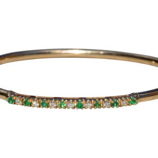 SOLD - The Claridon:  Ladies 14K Yellow Gold Emerald and Diamond set Bangle Bracelet