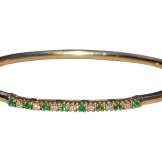 The Claridon Deux: Ladies 14K Yellow Gold Emerald and Diamond set Bangle Bracelet