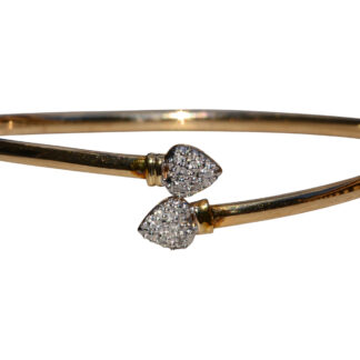 SOLD - The Bratenhal:  Ladies 14K Yellow Gold Diamond Set Flexible Bypass Bangle Bracelet