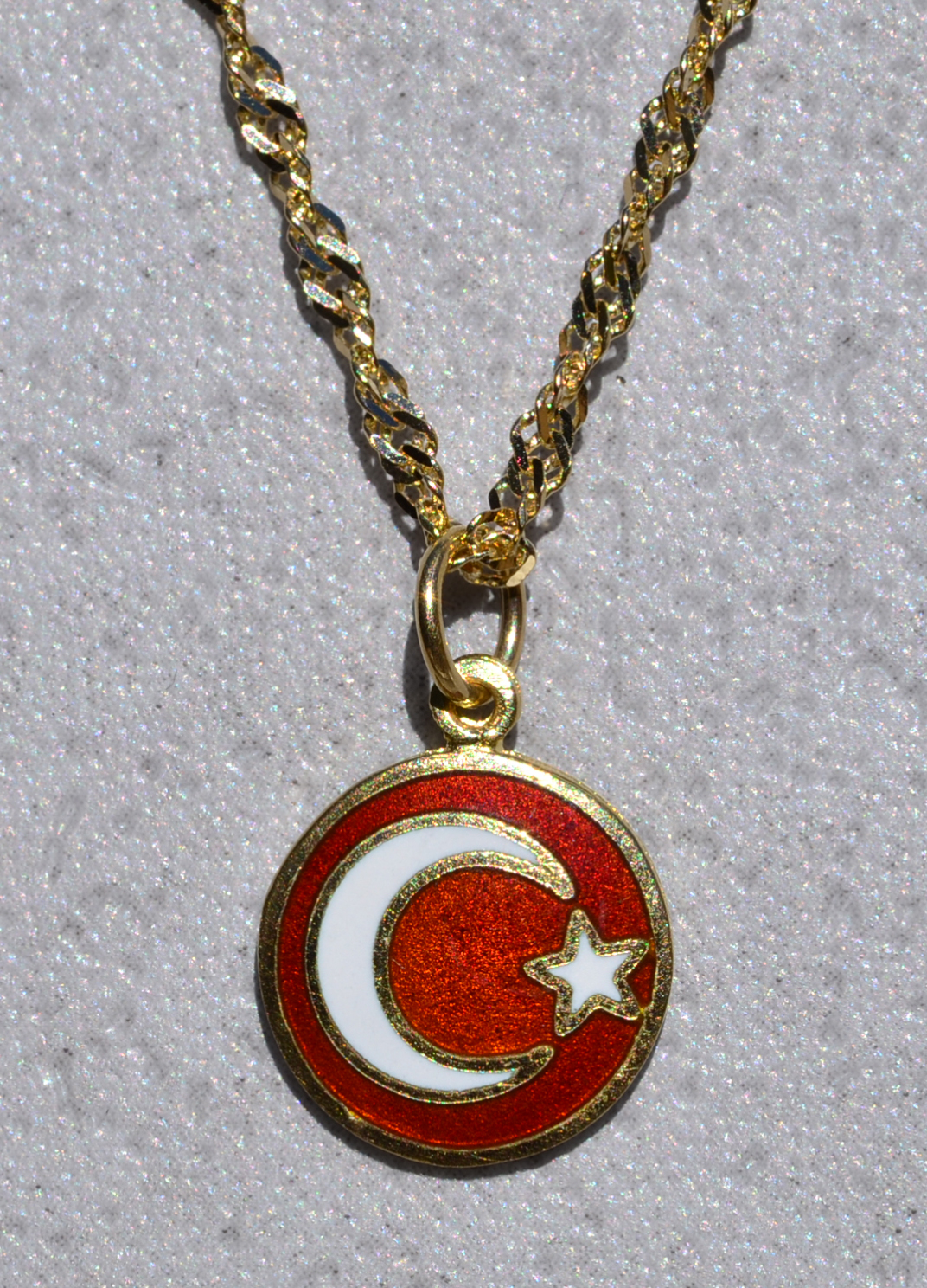 SOLD - The Turk: Ladies 14K Yellow Gold Turkish Flag Necklace - Image 2