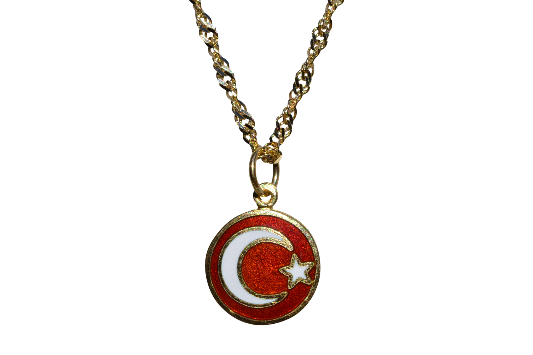 SOLD - The Turk: Ladies 14K Yellow Gold Turkish Flag Necklace
