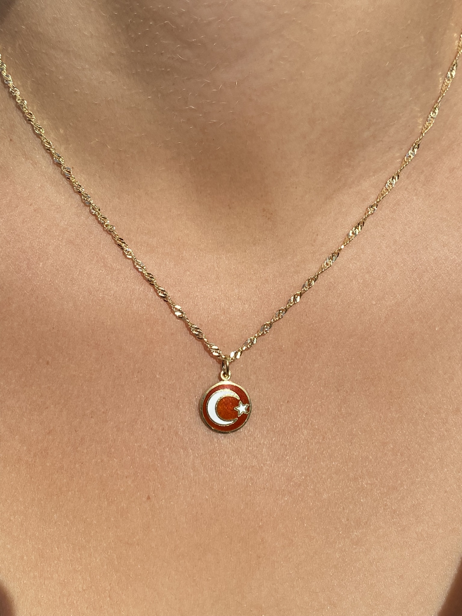 SOLD - The Turk: Ladies 14K Yellow Gold Turkish Flag Necklace - Image 4