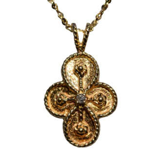 SOLD - The Wroxton:  Ladies Ornate 14K Yellow Gold Cross Pendant set with Diamond