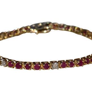 The Lundar:  Ladies 14K Yellow Gold Ruby and Diamond Tennis Bracelet