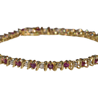 SOLD - The Alonsa:  Ladies 14K Yellow Gold Ruby and Diamond S Link Tennis Bracelet