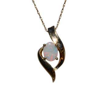 SOLD - The Restons:  Ladies Yellow Gold Ribbon Style Opal Necklace