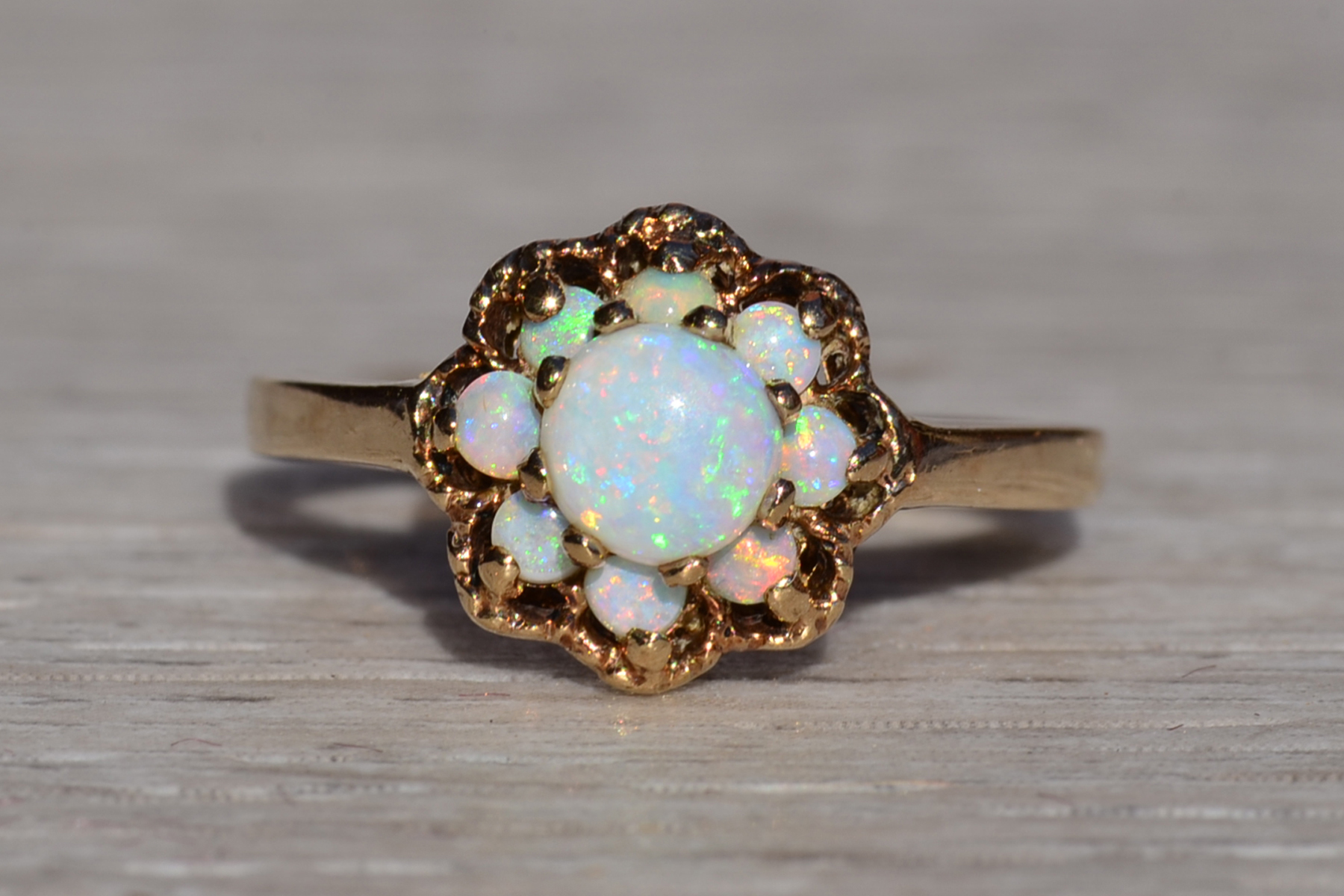 SOLD - The Keadon Park: Ladies Signed Romany Yellow Gold and Opal Cluster Ring - Image 2