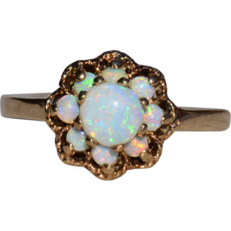 SOLD - The Keadon Park:  Ladies Signed Romany Yellow Gold and Opal Cluster Ring