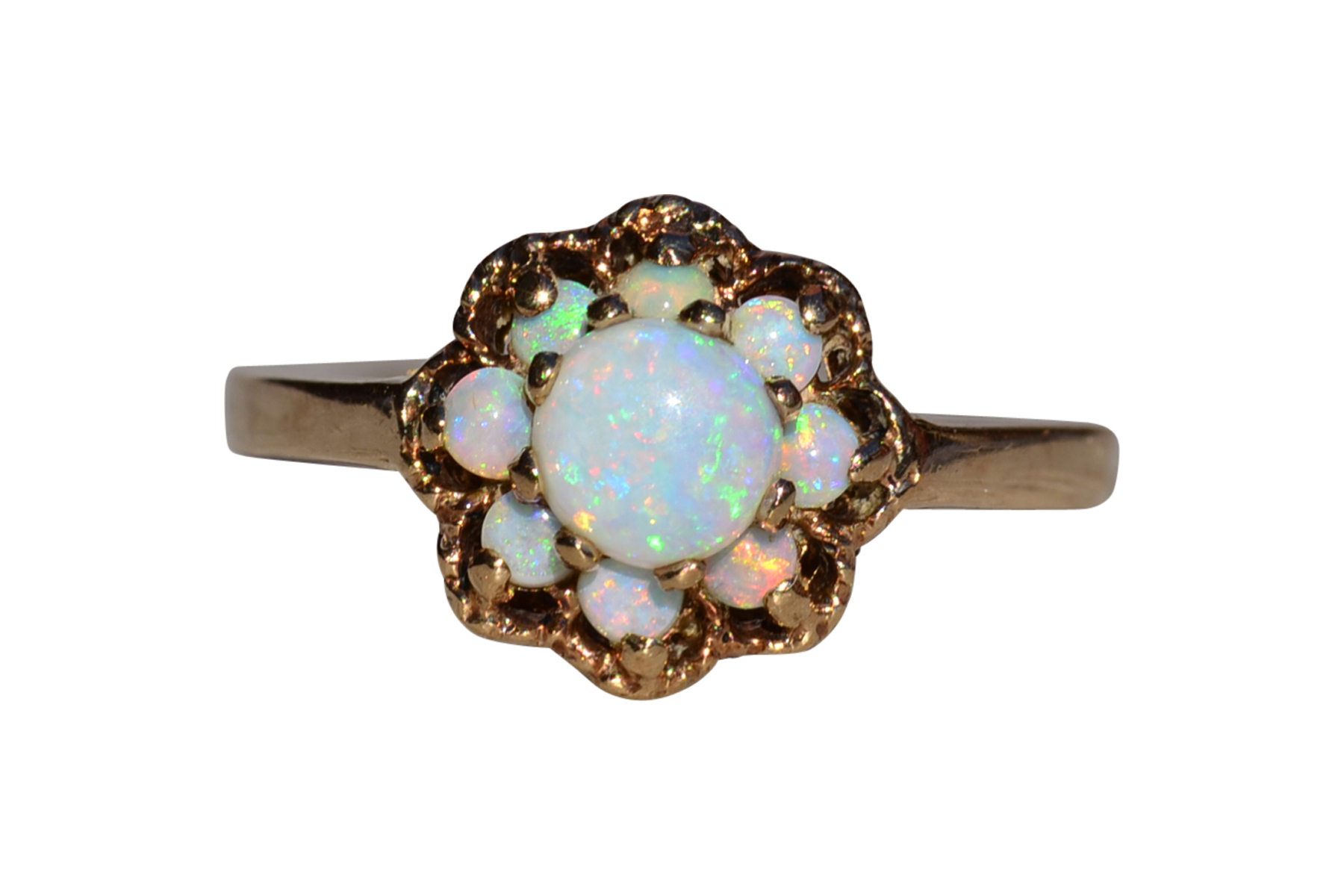 SOLD - The Keadon Park: Ladies Signed Romany Yellow Gold and Opal Cluster Ring