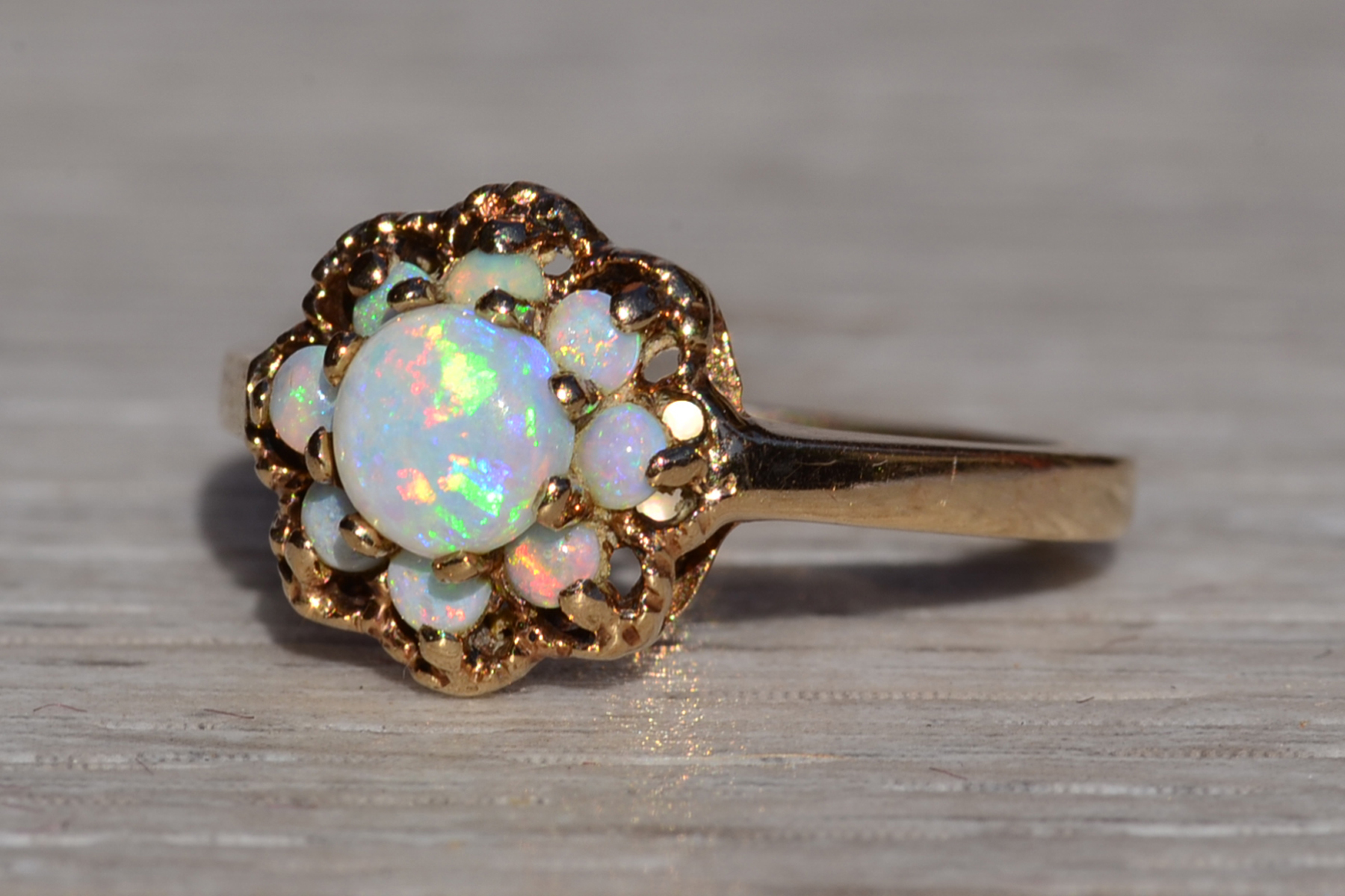 SOLD - The Keadon Park: Ladies Signed Romany Yellow Gold and Opal Cluster Ring - Image 3