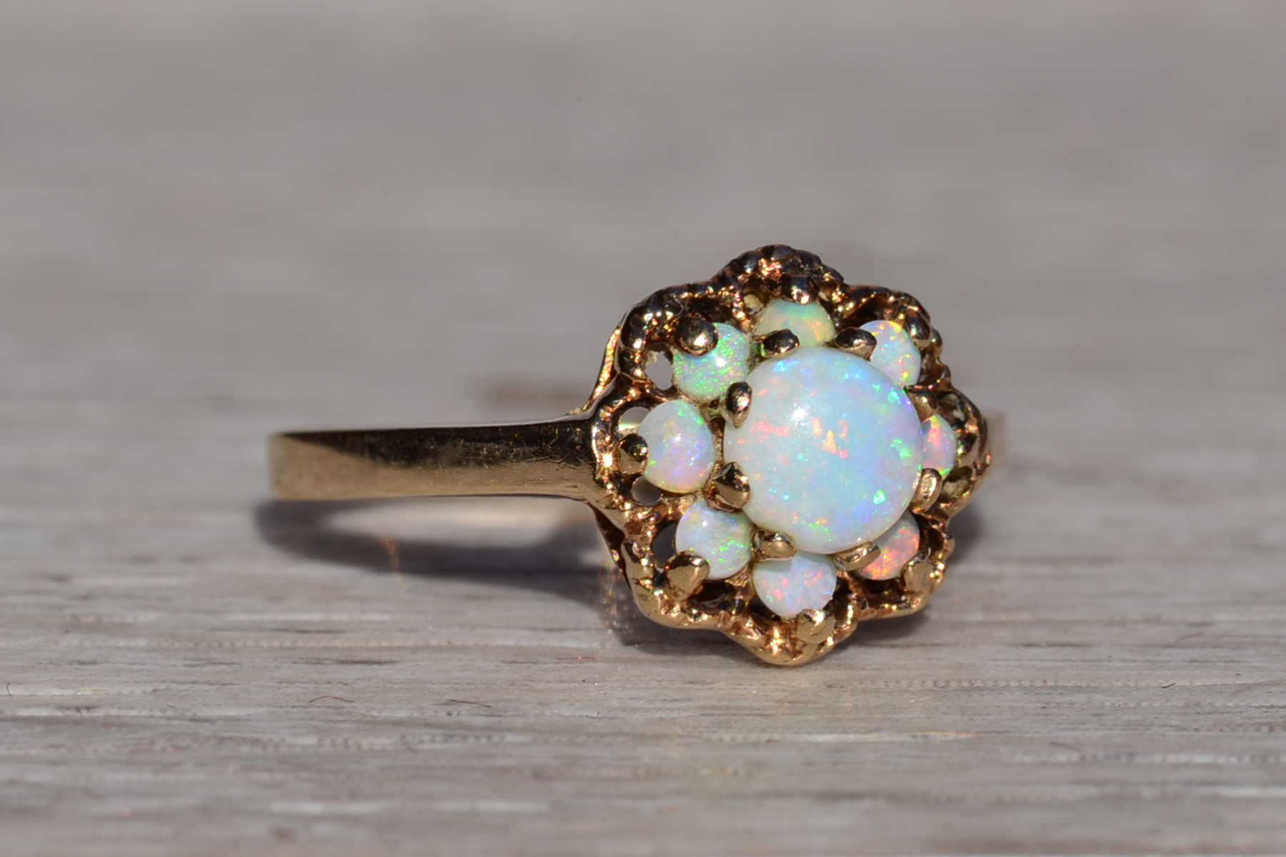 SOLD - The Keadon Park: Ladies Signed Romany Yellow Gold and Opal Cluster Ring - Image 6