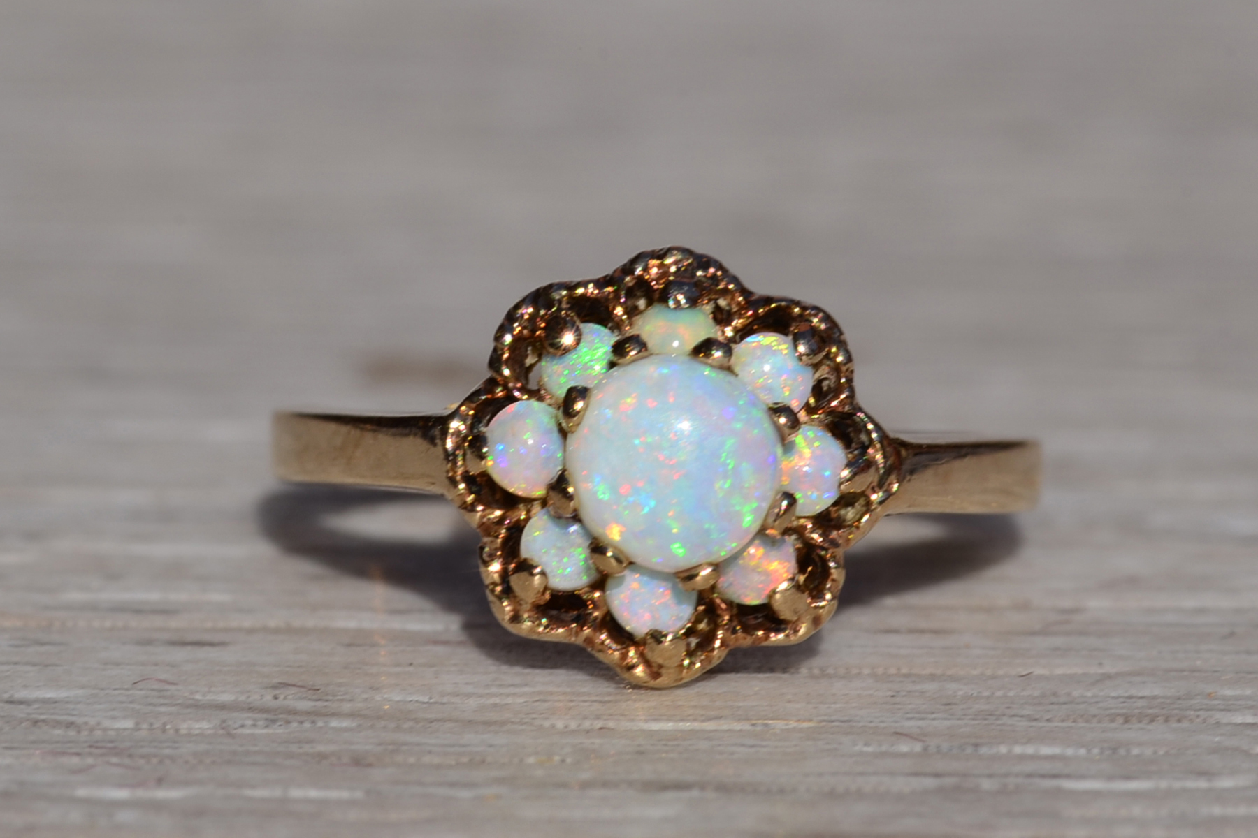 SOLD - The Keadon Park: Ladies Signed Romany Yellow Gold and Opal Cluster Ring - Image 7