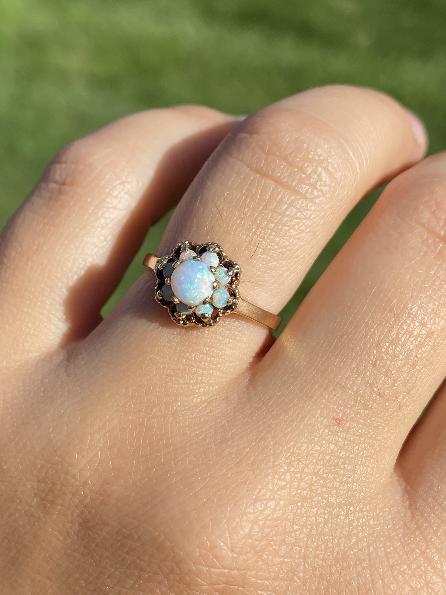 SOLD - The Keadon Park: Ladies Signed Romany Yellow Gold and Opal Cluster Ring - Image 9