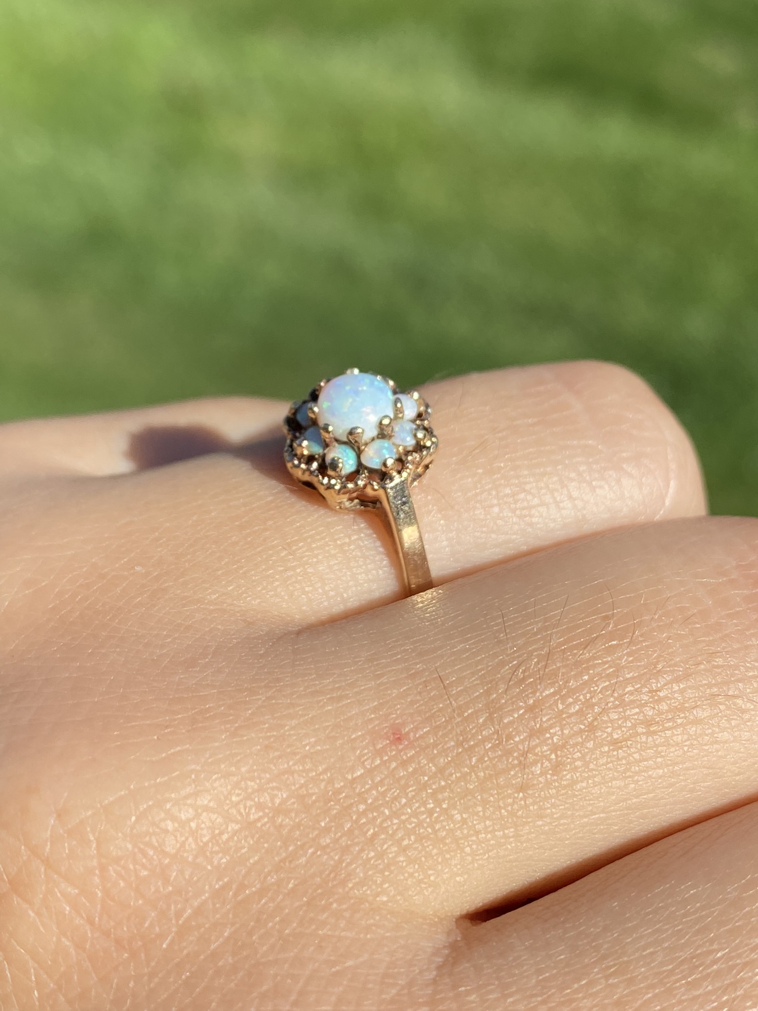 SOLD - The Keadon Park: Ladies Signed Romany Yellow Gold and Opal Cluster Ring - Image 10