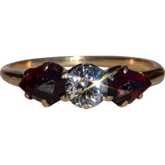 SOLD - The  Balgonie:  Antique Victorian Garnet and Diamond Three Stone Ring in 14K Gold