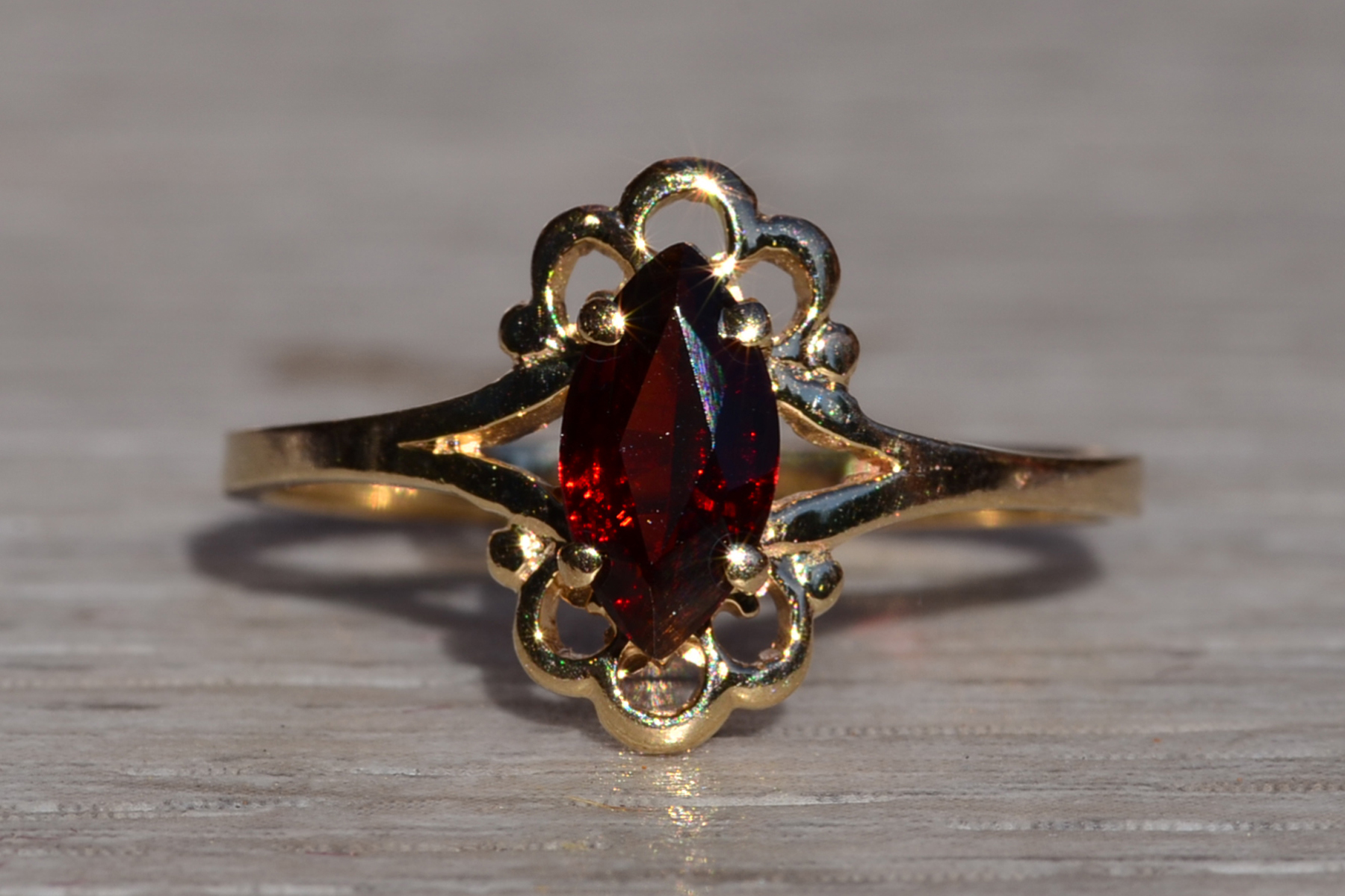 SOLD - The Maleb: Ladies Vintage 14K Yellow Gold Ring set with Marquise Garnet - Image 2