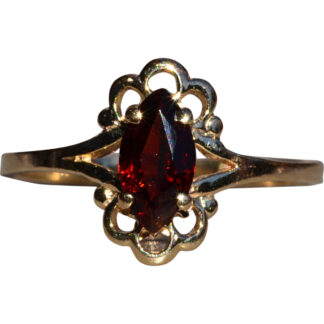 SOLD - The Maleb:  Ladies Vintage 14K Yellow Gold Ring set with Marquise Garnet