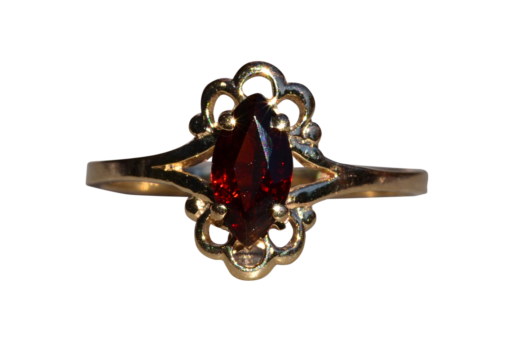 SOLD - The Maleb: Ladies Vintage 14K Yellow Gold Ring set with Marquise Garnet